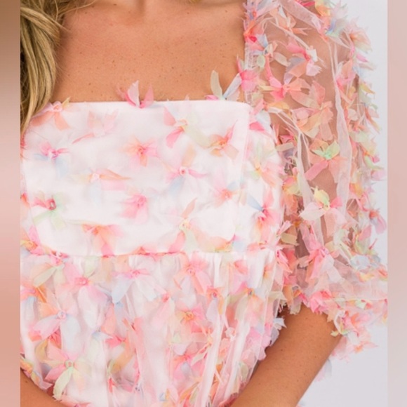 Storia 3D Butterfly Kiss Baby Doll Mesh Sheer Top Pink Rainbow Women's Size M - Picture 5 of 12